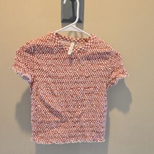 American Eagle Outfitters Red and White Textured Crop Top